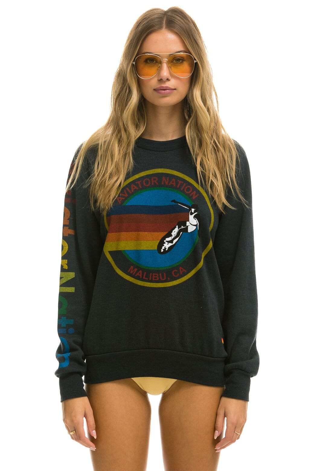 Classic AVIATOR NATION MALIBU CREW SWEATSHIRT - CHARCOAL