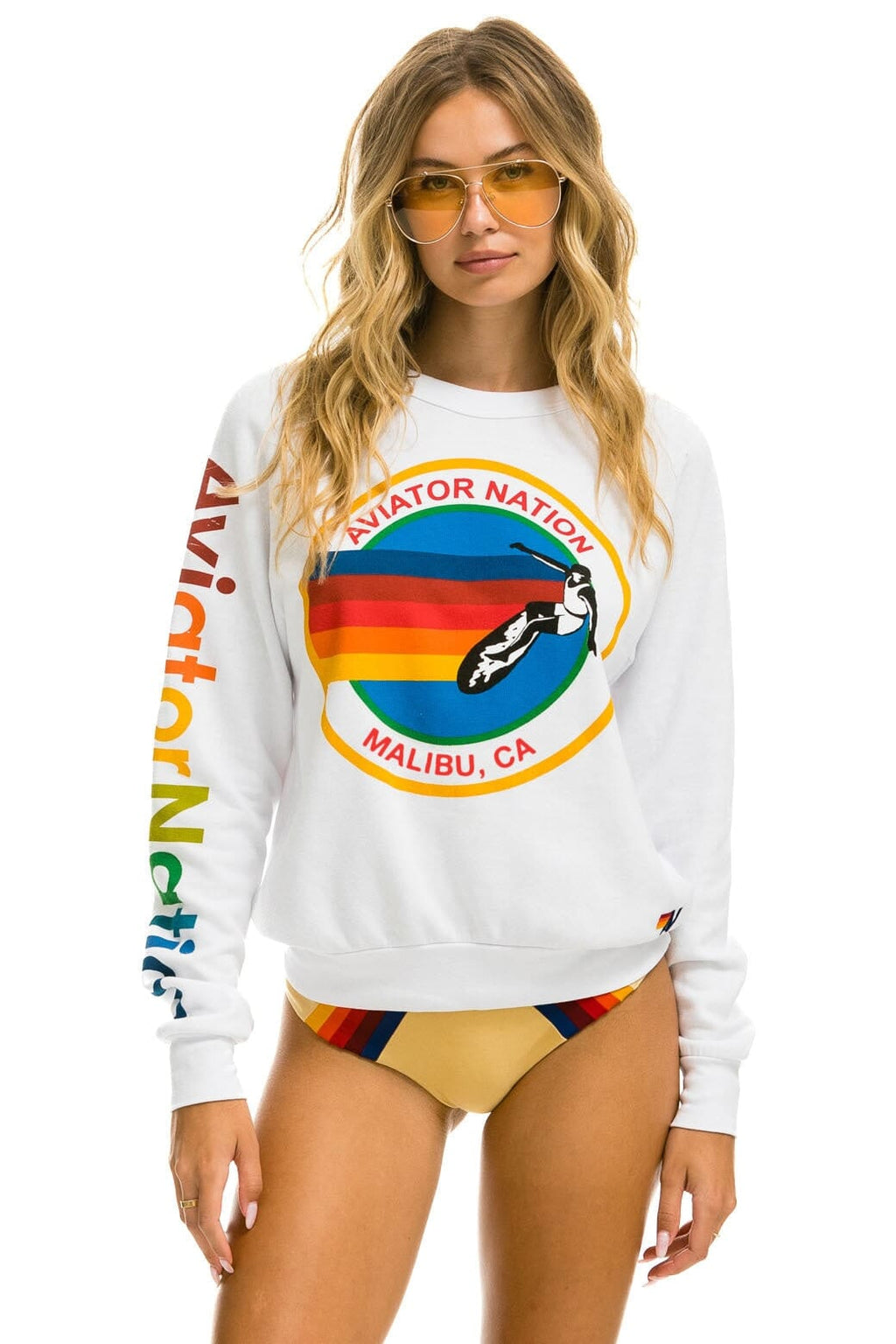 Classic AVIATOR NATION MALIBU SWEATSHIRT - WHITE