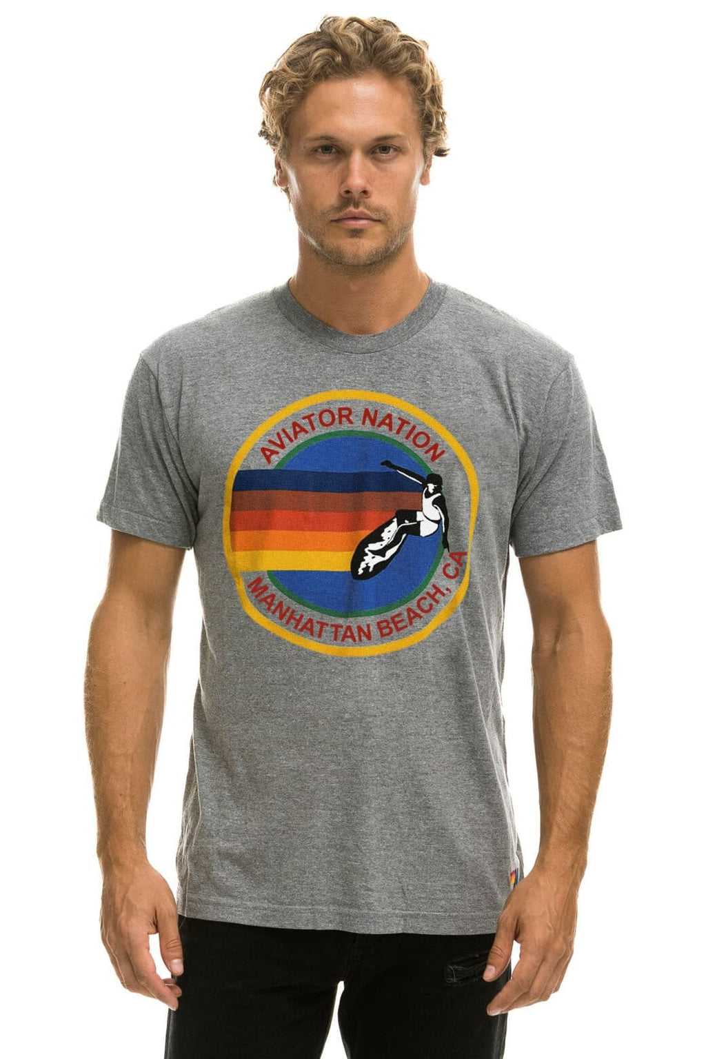 Classic AVIATOR NATION MANHATTAN BEACH TEE SHIRT - HEATHER GREY
