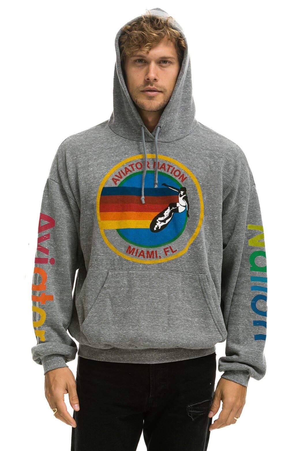 Classic AVIATOR NATION MIAMI RELAXED PULLOVER HOODIE - HEATHER GREY