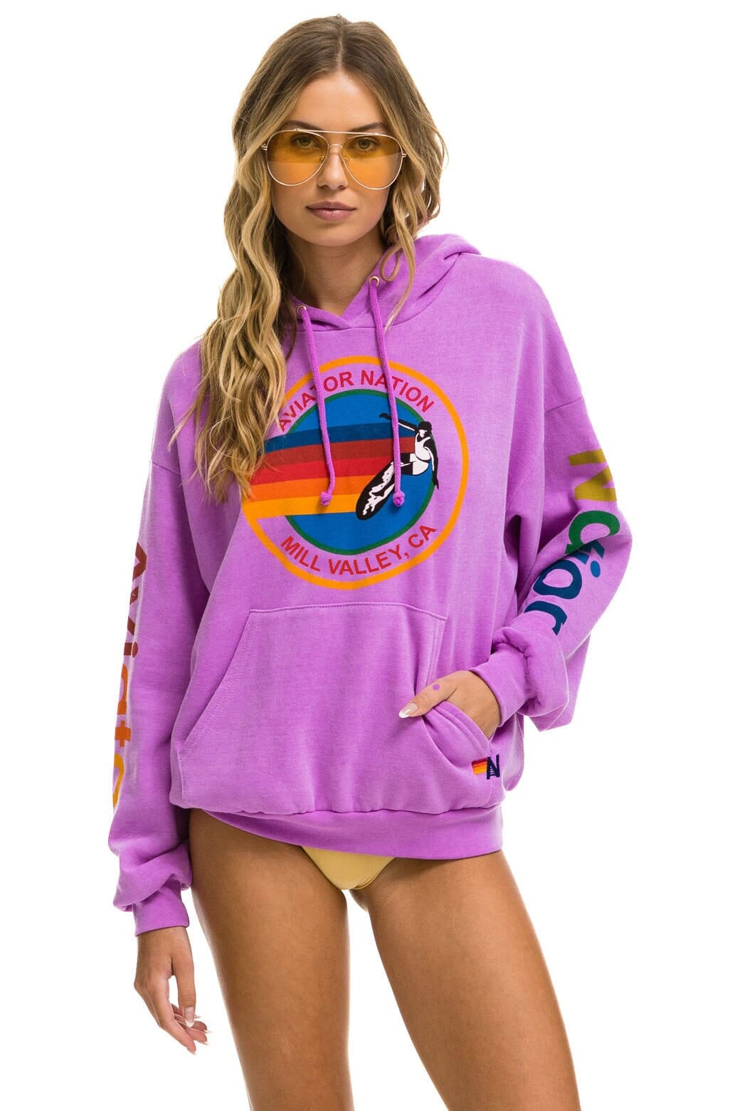 Classic AVIATOR NATION MILL VALLEY RELAXED PULLOVER HOODIE - NEON PURPLE