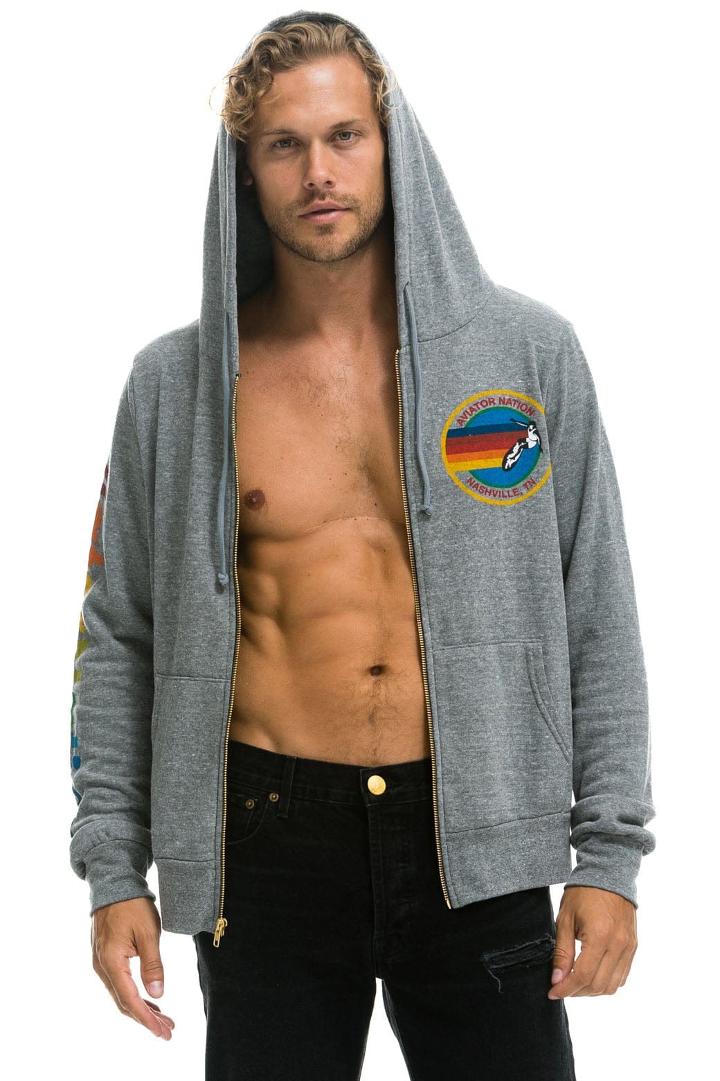 Classic AVIATOR NATION NASHVILLE ZIP HOODIE - HEATHER GREY