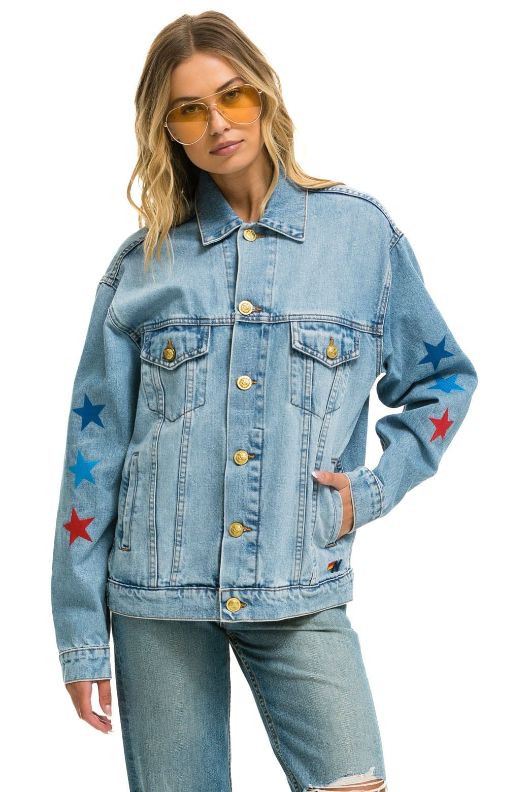 Classic AVIATOR NATION OVERSIZED CONCERT DENIM JACKET - SUPER LIGHT