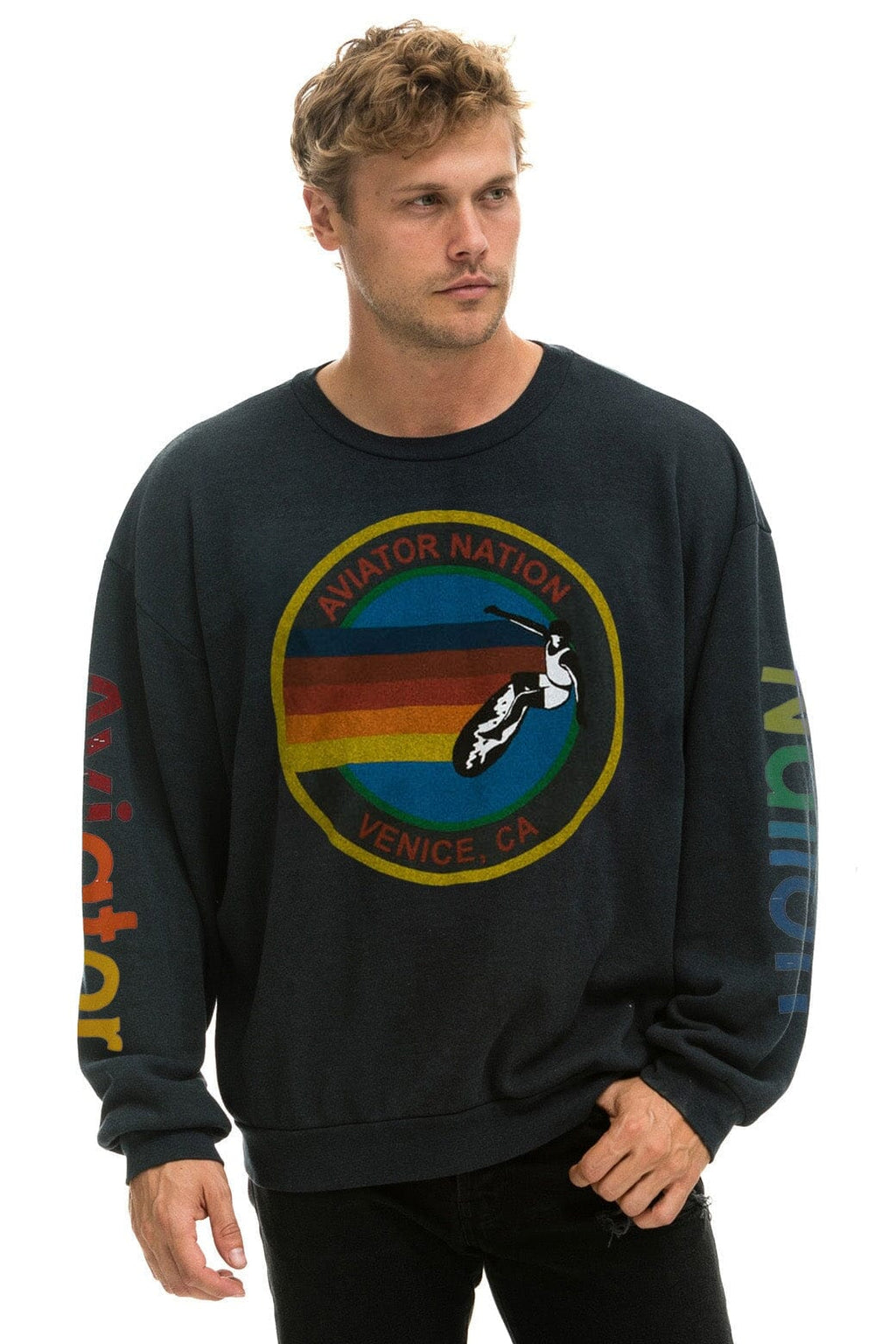 Classic AVIATOR NATION RELAXED VENICE CREW SWEATSHIRT - CHARCOAL