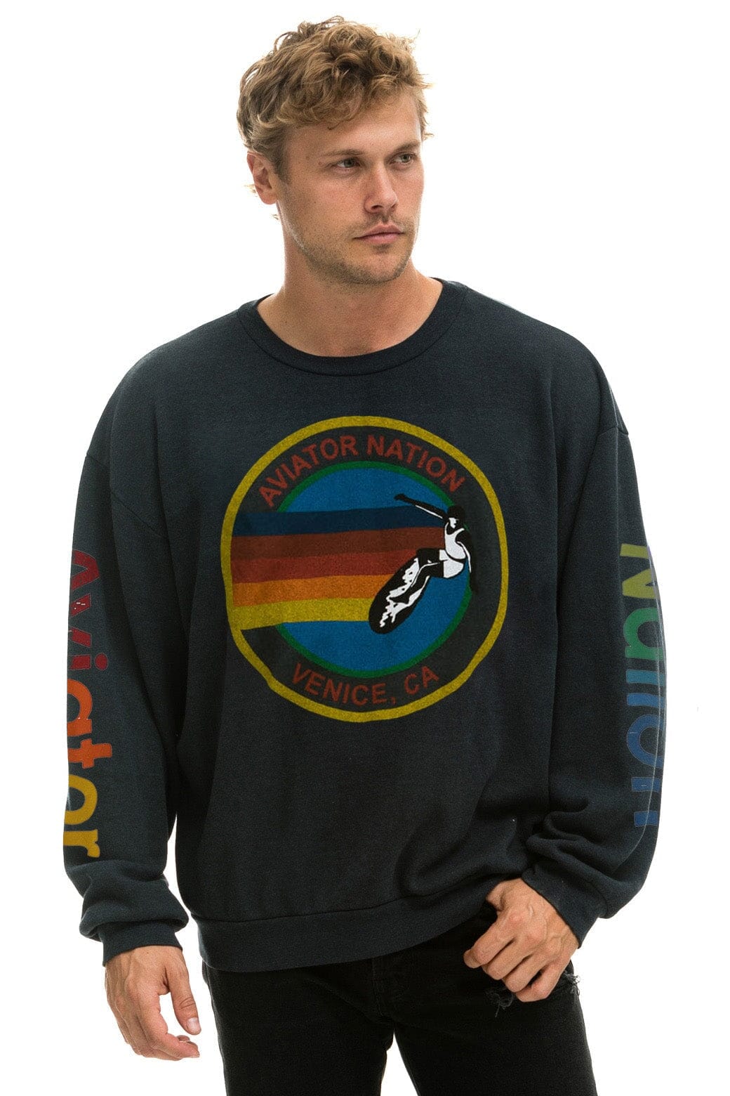 Classic AVIATOR NATION RELAXED VENICE CREW SWEATSHIRT - CHARCOAL