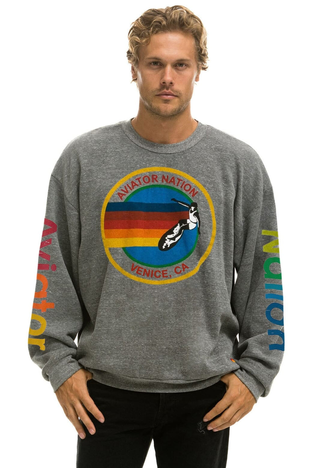 Classic AVIATOR NATION RELAXED VENICE CREW SWEATSHIRT - HEATHER GREY