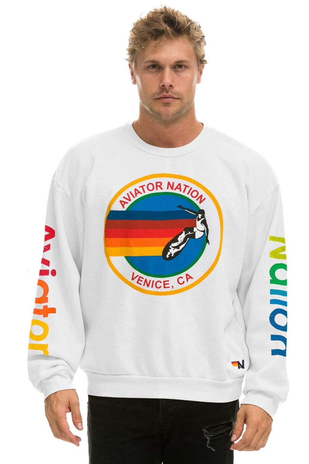 Classic AVIATOR NATION RELAXED VENICE CREW SWEATSHIRT - WHITE