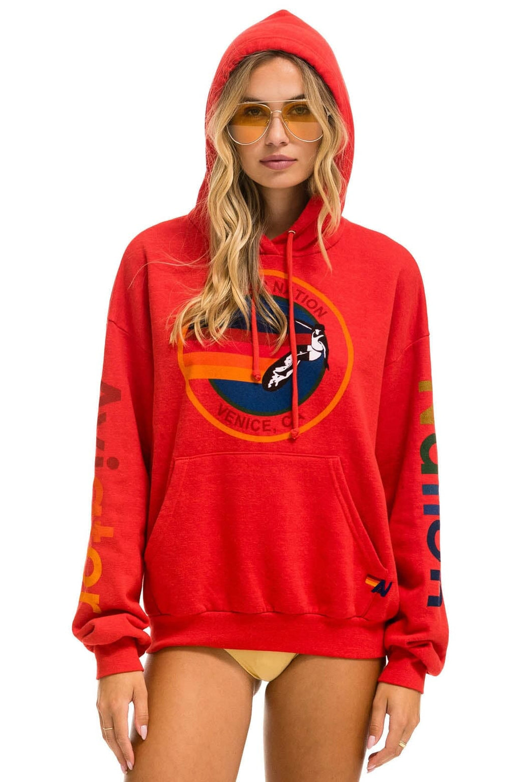 Classic AVIATOR NATION RELAXED VENICE PULLOVER HOODIE - RED