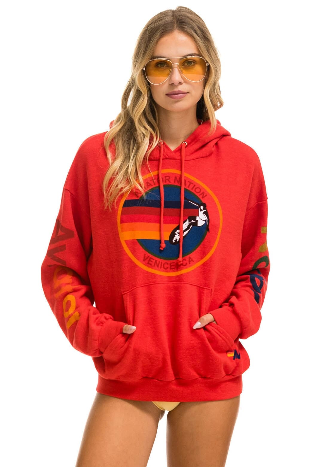 Classic AVIATOR NATION RELAXED VENICE PULLOVER HOODIE - RED