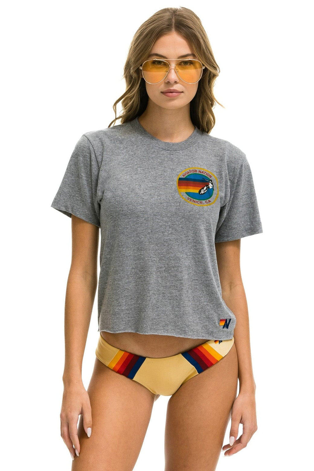 Classic AVIATOR NATION SMALL LOGO BOYFRIEND TEE - HEATHER GREY