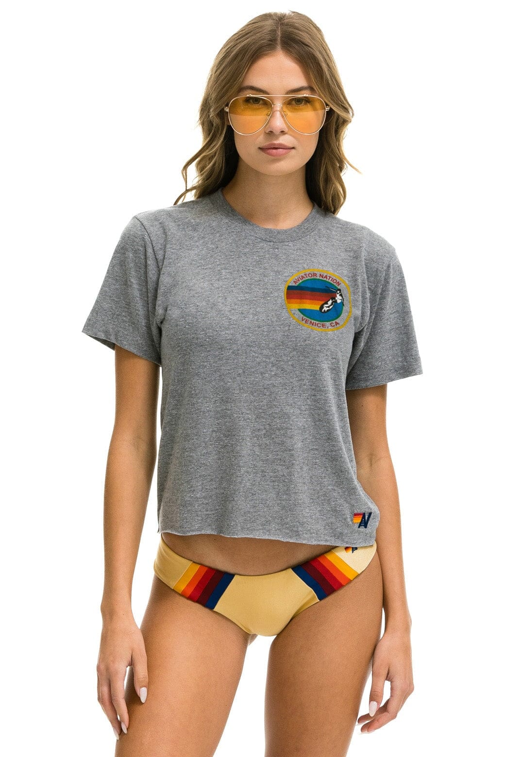 Classic AVIATOR NATION SMALL LOGO BOYFRIEND TEE - HEATHER GREY