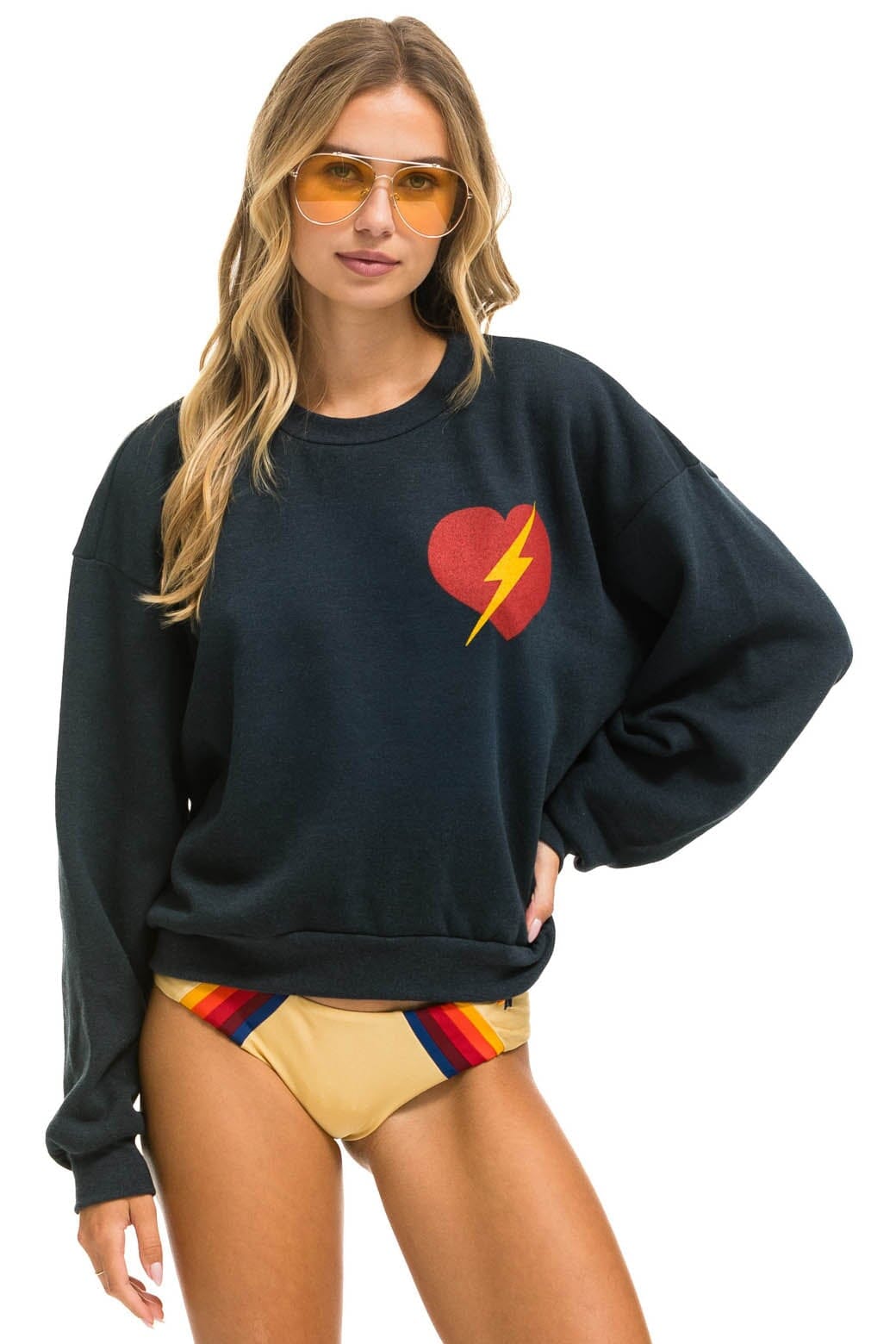 Classic BOLT HEART RELAXED CREW SWEATSHIRT - CHARCOAL