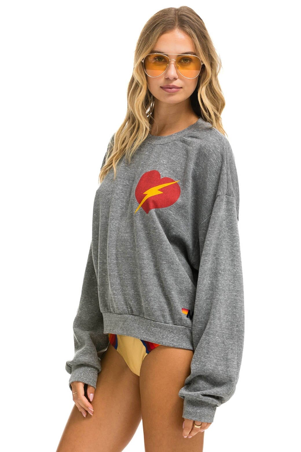 Classic BOLT HEART RELAXED CREW SWEATSHIRT - HEATHER GREY