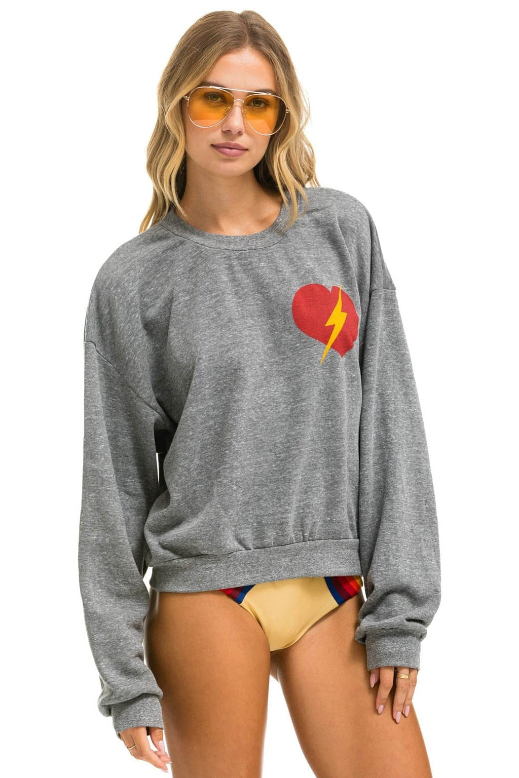 Classic BOLT HEART RELAXED CREW SWEATSHIRT - HEATHER GREY