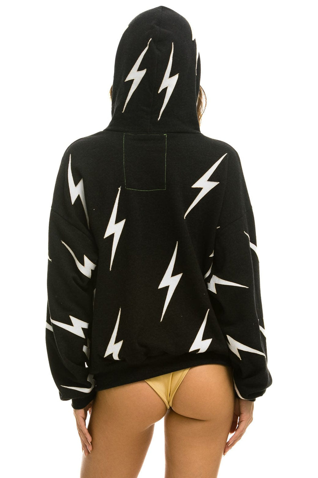 Classic BOLT STITCH REPEAT RELAXED PULLOVER HOODIE WITH POCKET ZIPPERS - BLACK WHITE