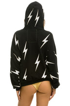 Classic BOLT STITCH REPEAT RELAXED PULLOVER HOODIE WITH POCKET ZIPPERS - BLACK WHITE