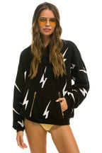 Classic BOLT STITCH REPEAT RELAXED PULLOVER HOODIE WITH POCKET ZIPPERS - BLACK WHITE
