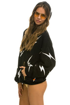 Classic BOLT STITCH REPEAT RELAXED PULLOVER HOODIE WITH POCKET ZIPPERS - BLACK WHITE