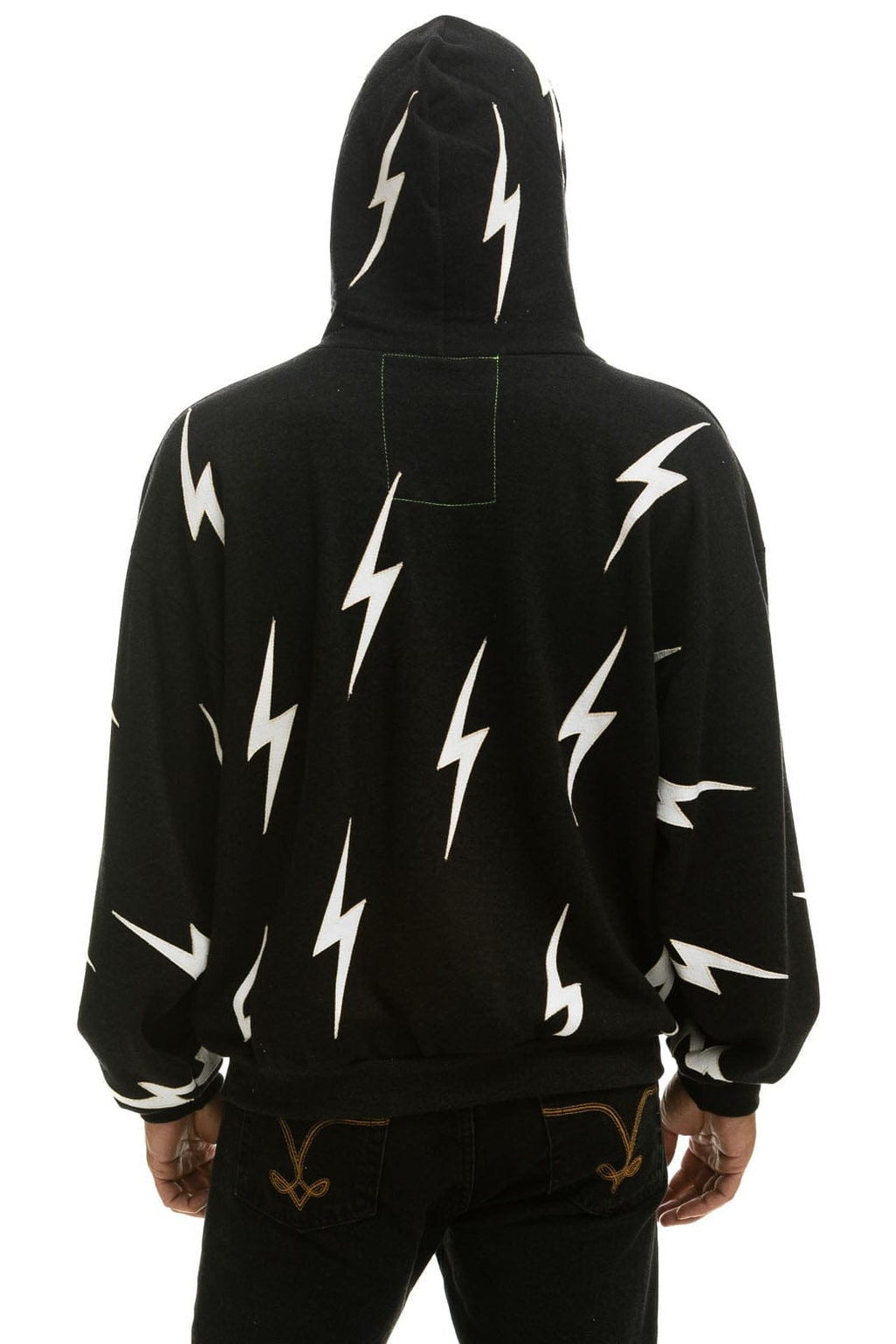 Classic BOLT STITCH REPEAT RELAXED PULLOVER HOODIE WITH POCKET ZIPPERS - BLACK WHITE