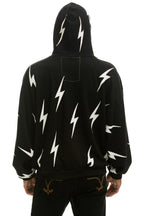 Classic BOLT STITCH REPEAT RELAXED PULLOVER HOODIE WITH POCKET ZIPPERS - BLACK WHITE
