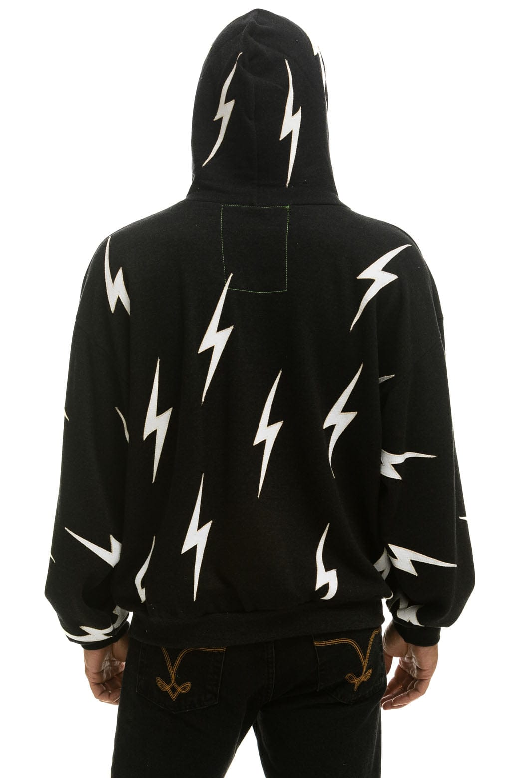 Classic BOLT STITCH REPEAT RELAXED PULLOVER HOODIE WITH POCKET ZIPPERS - BLACK WHITE