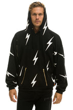 Classic BOLT STITCH REPEAT RELAXED PULLOVER HOODIE WITH POCKET ZIPPERS - BLACK WHITE