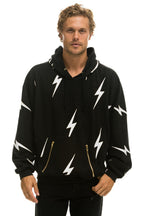Classic BOLT STITCH REPEAT RELAXED PULLOVER HOODIE WITH POCKET ZIPPERS - BLACK WHITE