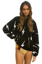 Classic BOLT STITCH REPEAT RELAXED PULLOVER HOODIE WITH POCKET ZIPPERS - BLACK WHITE