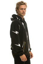 Classic BOLT STITCH REPEAT RELAXED PULLOVER HOODIE WITH POCKET ZIPPERS - BLACK WHITE