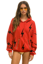 Classic BOLT STITCH REPEAT RELAXED PULLOVER HOODIE WITH POCKET ZIPPERS - RED BLACK
