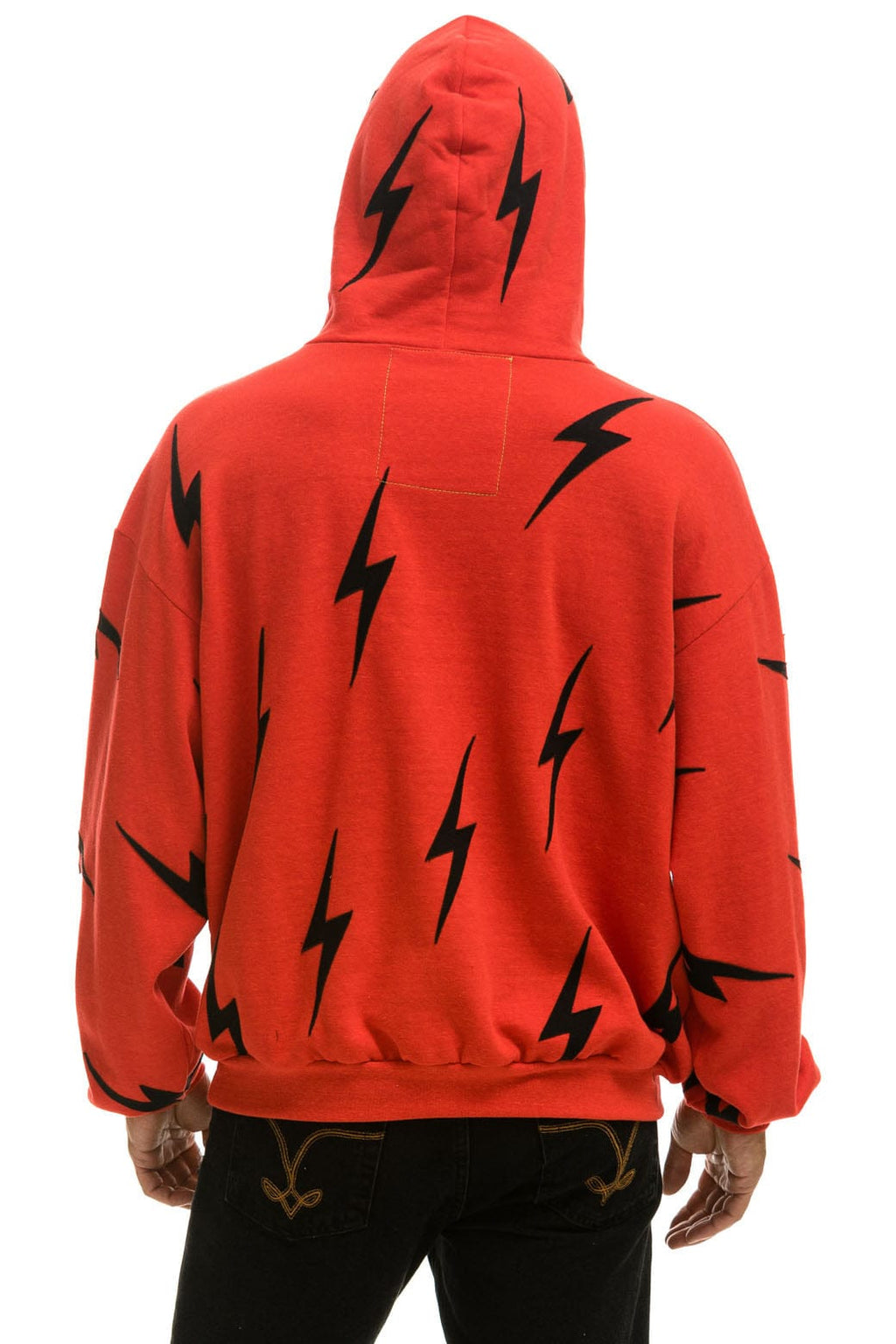 Classic BOLT STITCH REPEAT RELAXED PULLOVER HOODIE WITH POCKET ZIPPERS - RED BLACK