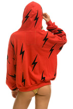 Classic BOLT STITCH REPEAT RELAXED PULLOVER HOODIE WITH POCKET ZIPPERS - RED BLACK