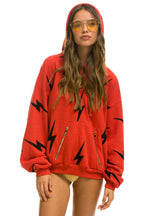 Classic BOLT STITCH REPEAT RELAXED PULLOVER HOODIE WITH POCKET ZIPPERS - RED BLACK