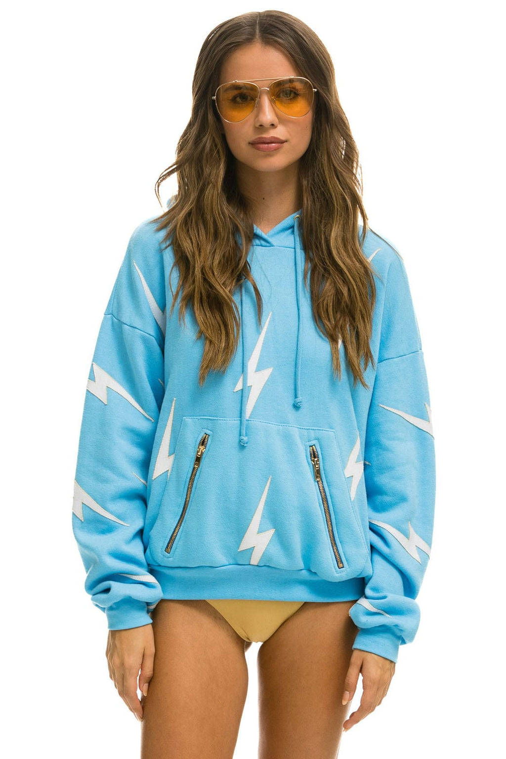 Classic BOLT STITCH REPEAT RELAXED PULLOVER HOODIE WITH POCKET ZIPPERS - SKY WHITE