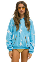 Classic BOLT STITCH REPEAT RELAXED PULLOVER HOODIE WITH POCKET ZIPPERS - SKY WHITE