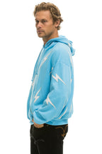 Classic BOLT STITCH REPEAT RELAXED PULLOVER HOODIE WITH POCKET ZIPPERS - SKY WHITE