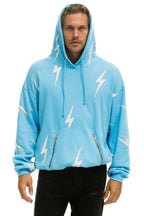Classic BOLT STITCH REPEAT RELAXED PULLOVER HOODIE WITH POCKET ZIPPERS - SKY WHITE