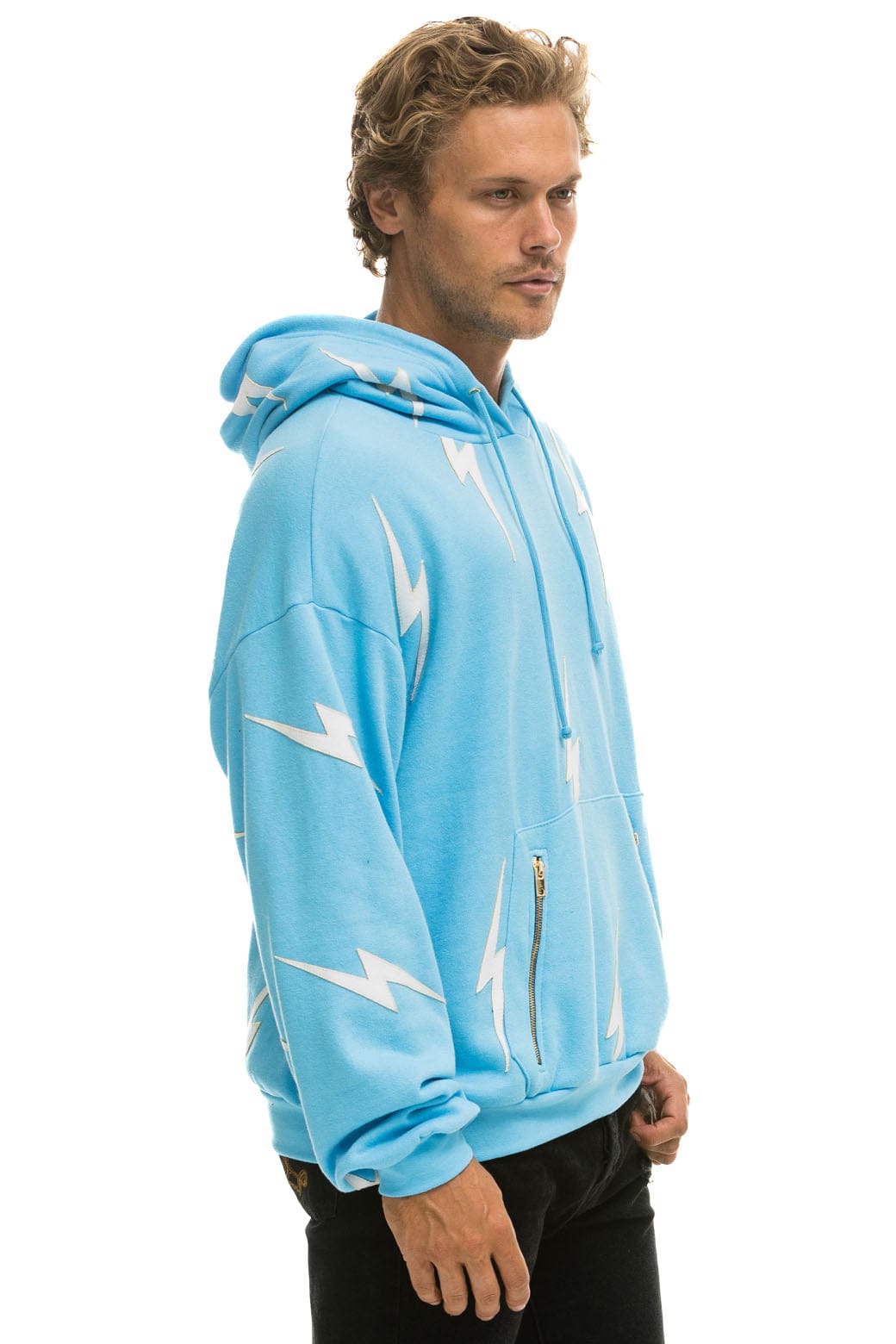 Classic BOLT STITCH REPEAT RELAXED PULLOVER HOODIE WITH POCKET ZIPPERS - SKY WHITE