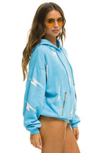 Classic BOLT STITCH REPEAT RELAXED PULLOVER HOODIE WITH POCKET ZIPPERS - SKY WHITE