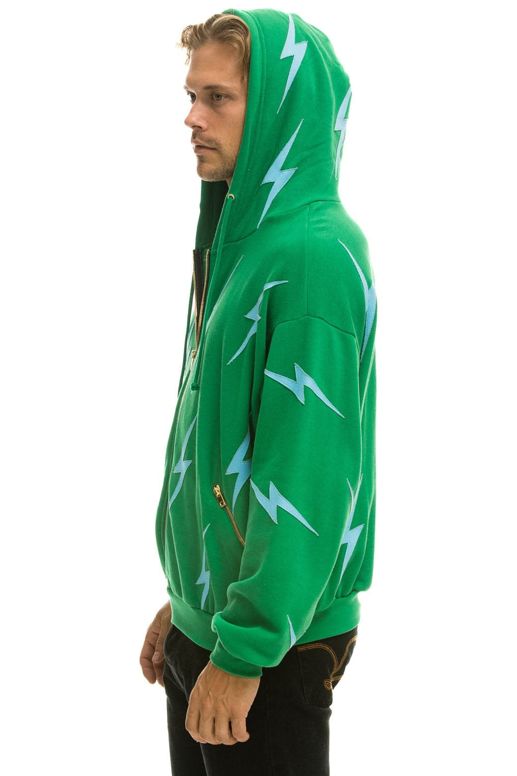 Classic BOLT STITCH REPEAT RELAXED ZIP HOODIE WITH POCKET ZIPPERS - KELLY GREEN BLUE