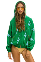 Classic BOLT STITCH REPEAT RELAXED ZIP HOODIE WITH POCKET ZIPPERS - KELLY GREEN BLUE