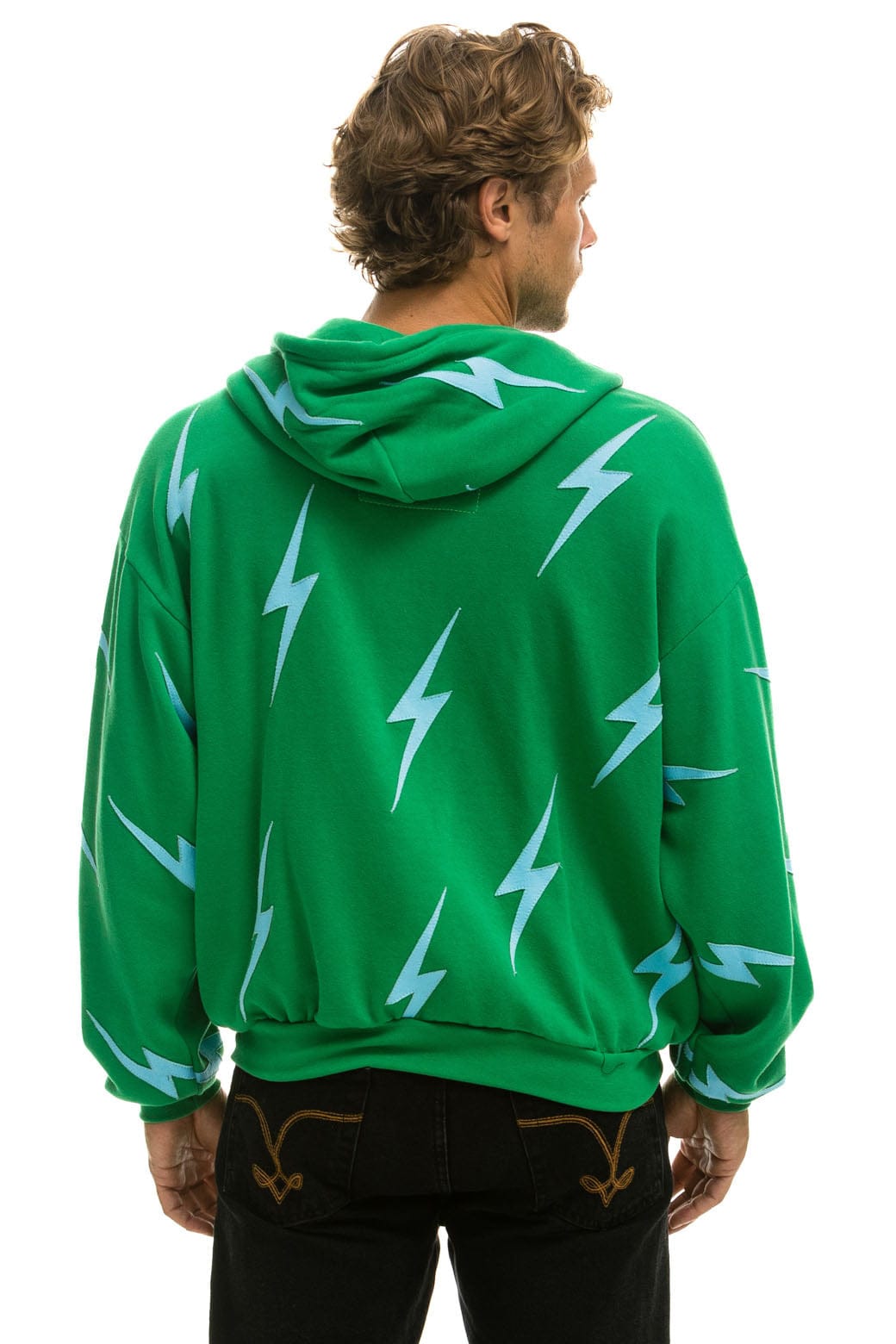 Classic BOLT STITCH REPEAT RELAXED ZIP HOODIE WITH POCKET ZIPPERS - KELLY GREEN BLUE