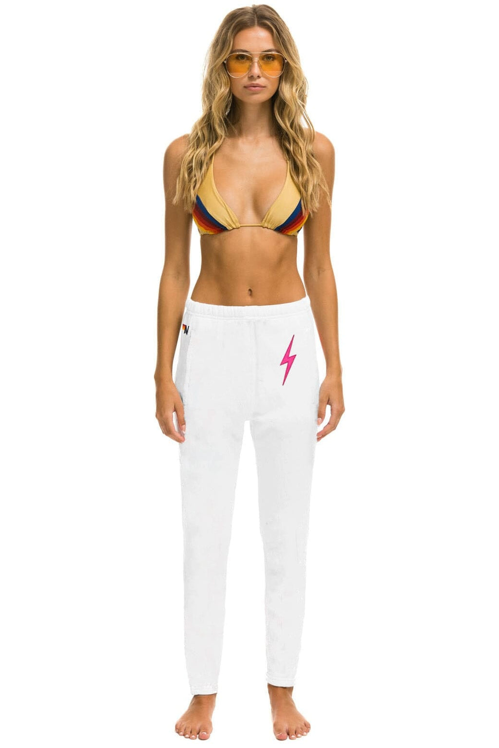 Classic BOLT STITCH JOGGER SWEATPANTS - WHITE NEON PINK