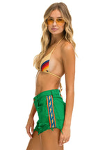 Classic BOLT STRIPE BOYFRIEND CUTOFF JEAN SHORTS - KELLY GREEN