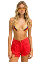 Classic BOLT STRIPE BOYFRIEND CUTOFF JEAN SHORTS - RED