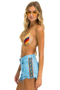 Classic BOLT STRIPE BOYFRIEND CUTOFF JEAN SHORTS - SKY
