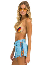 Classic BOLT STRIPE BOYFRIEND CUTOFF JEAN SHORTS - SKY
