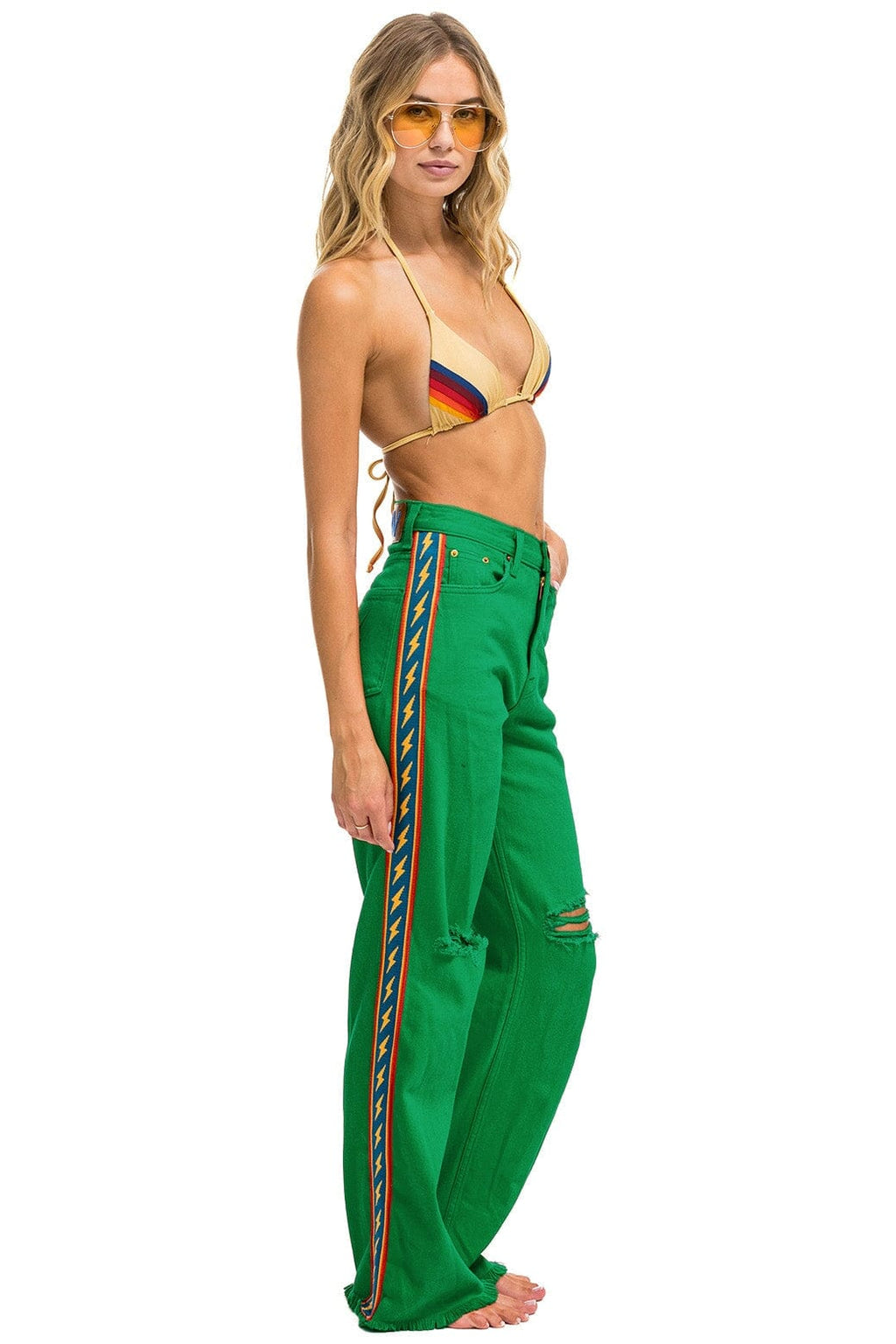 Classic BOLT STRIPE HI RISE WIDE-LEG GYPSY JEAN - KELLY GREEN