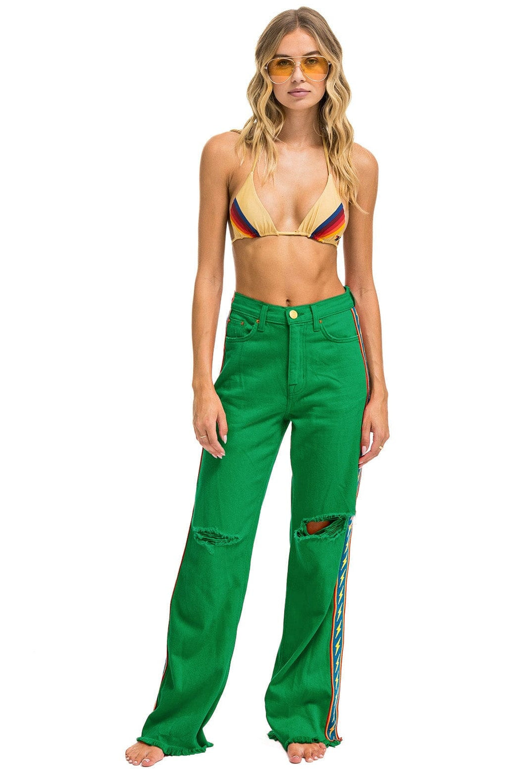Classic BOLT STRIPE HI RISE WIDE-LEG GYPSY JEAN - KELLY GREEN
