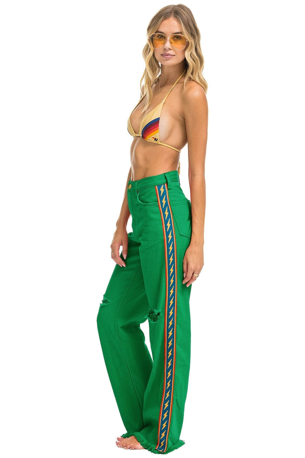 Classic BOLT STRIPE HI RISE WIDE-LEG GYPSY JEAN - KELLY GREEN